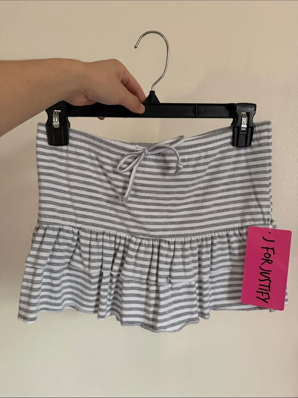 J for Justify Gray & White Striped Ruffle Mini Skirt